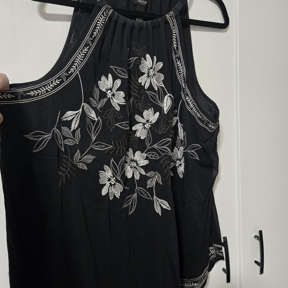 Alfani Black Floral Handkerchief Embroidered Tunic